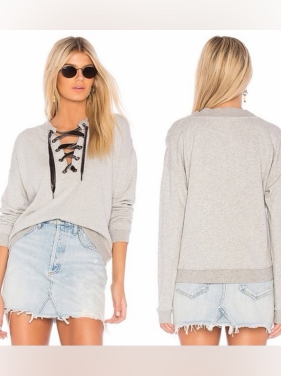 Rails Sweaters - Rails Ryan Lace-Up Sweatshirt Heather Grey S Velvet Tie French Terry Pullover